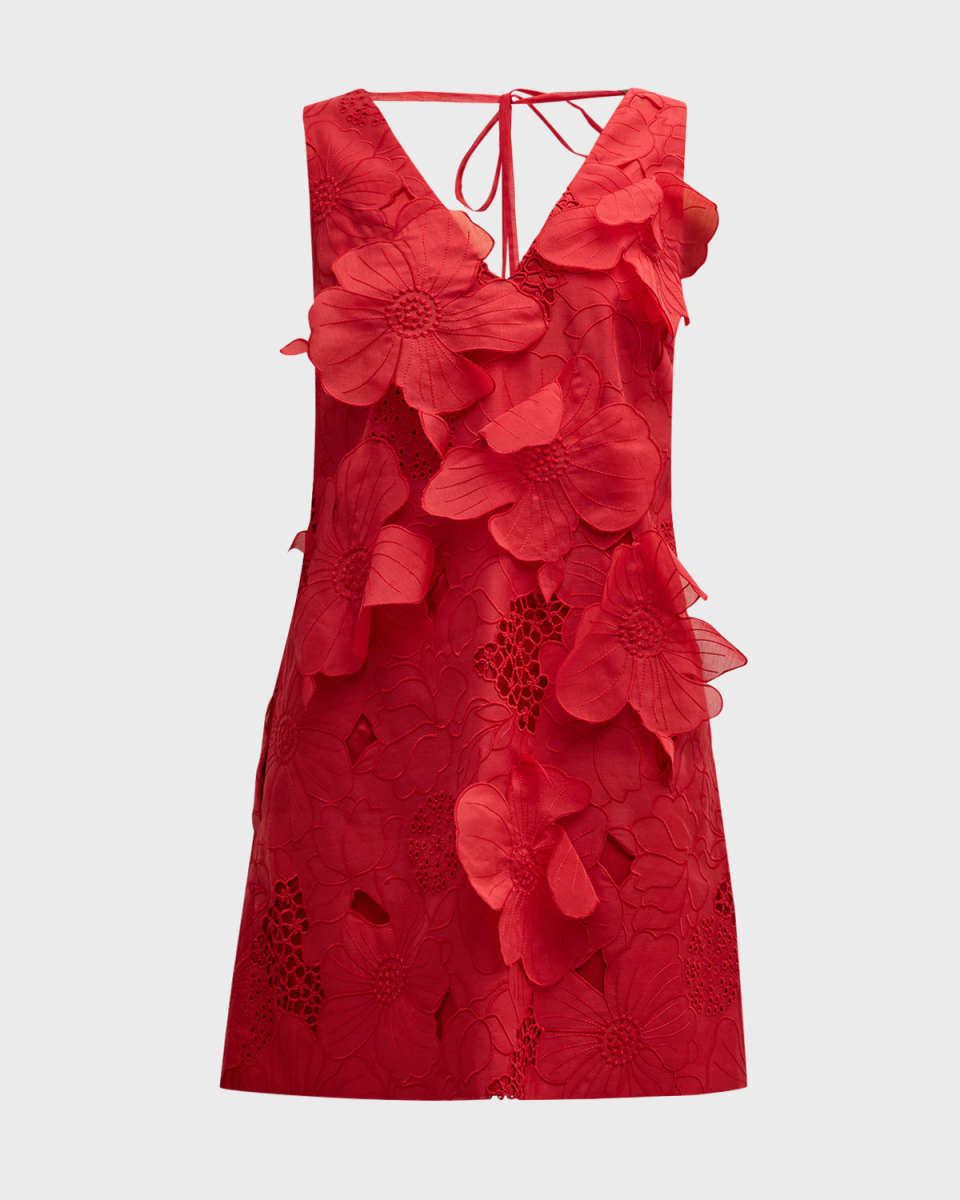 Sleeveless Floral Applique Lace Mini Dress